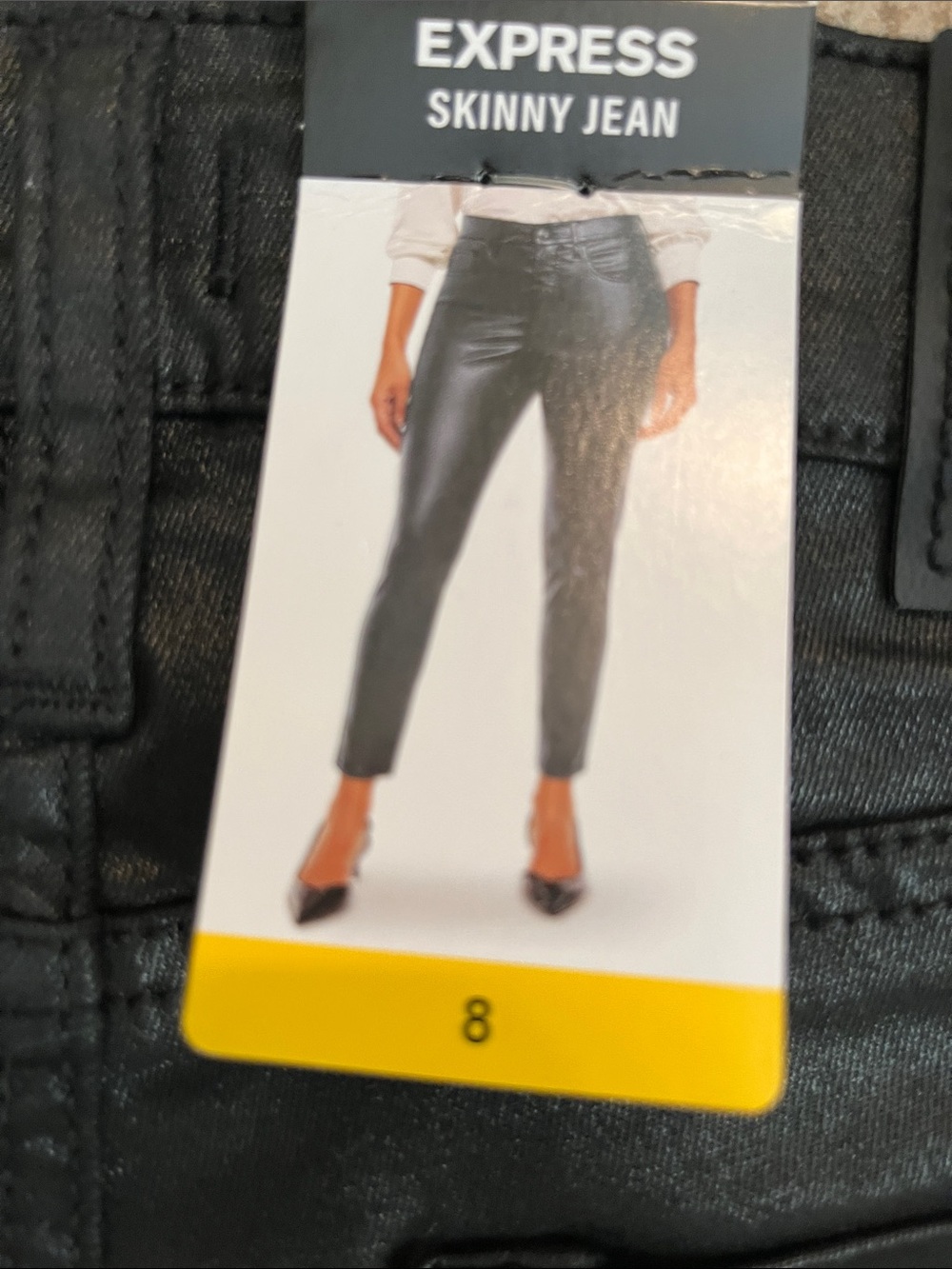 Express Women’s Black Straight-Leg Coated Skinny Jeans Size 8 NWT - Picture 7 of 8